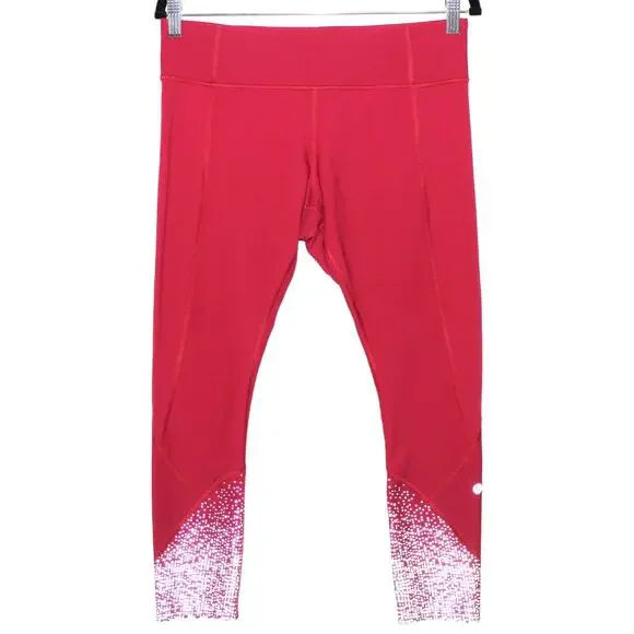 Lululemon Tight Stuff Tight Red and Silver Reflective Print Size 10